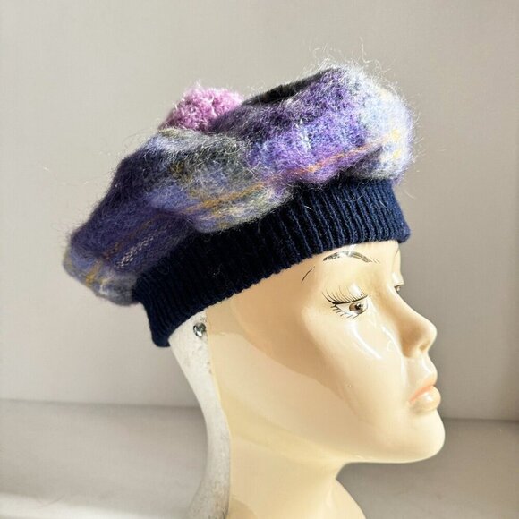 Vintage Ochcarro Purple Plaid Mohair wool Beret S - Picture 3 of 9